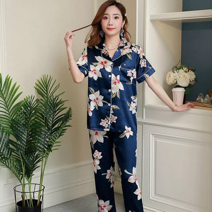 Women's short-sleeved rayon pajama set in Begonia color, sizes M to 6XL
