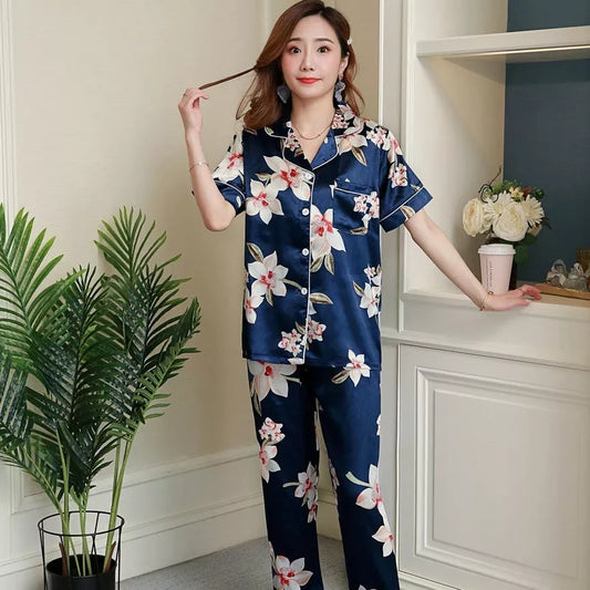 Women's short-sleeved rayon pajama set in Begonia color, sizes M to 6XL