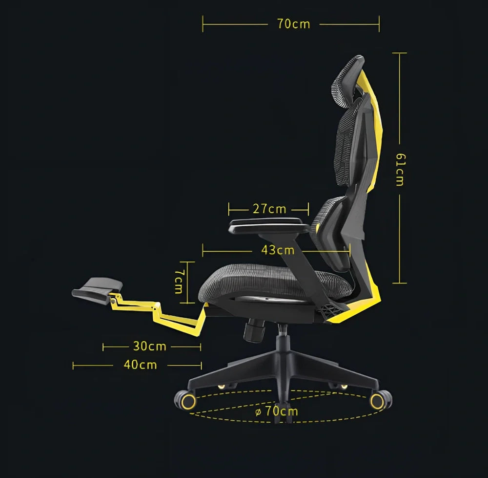 Ergonomic esports gaming chair with rotating armrests and built-in foot pedal in mesh fabric