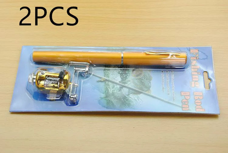 Telescopic drum pen rod fishing gear set for ice fishing in yellow color