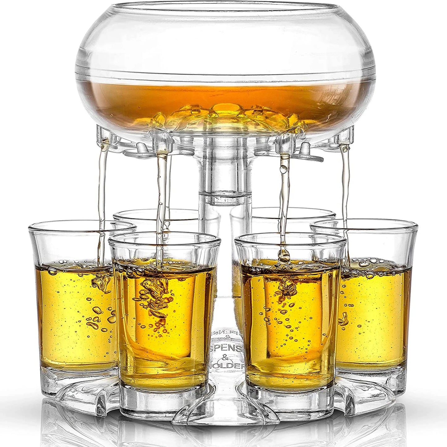 6-shot glass dispenser holder for wine, whisky, and beer with stand
