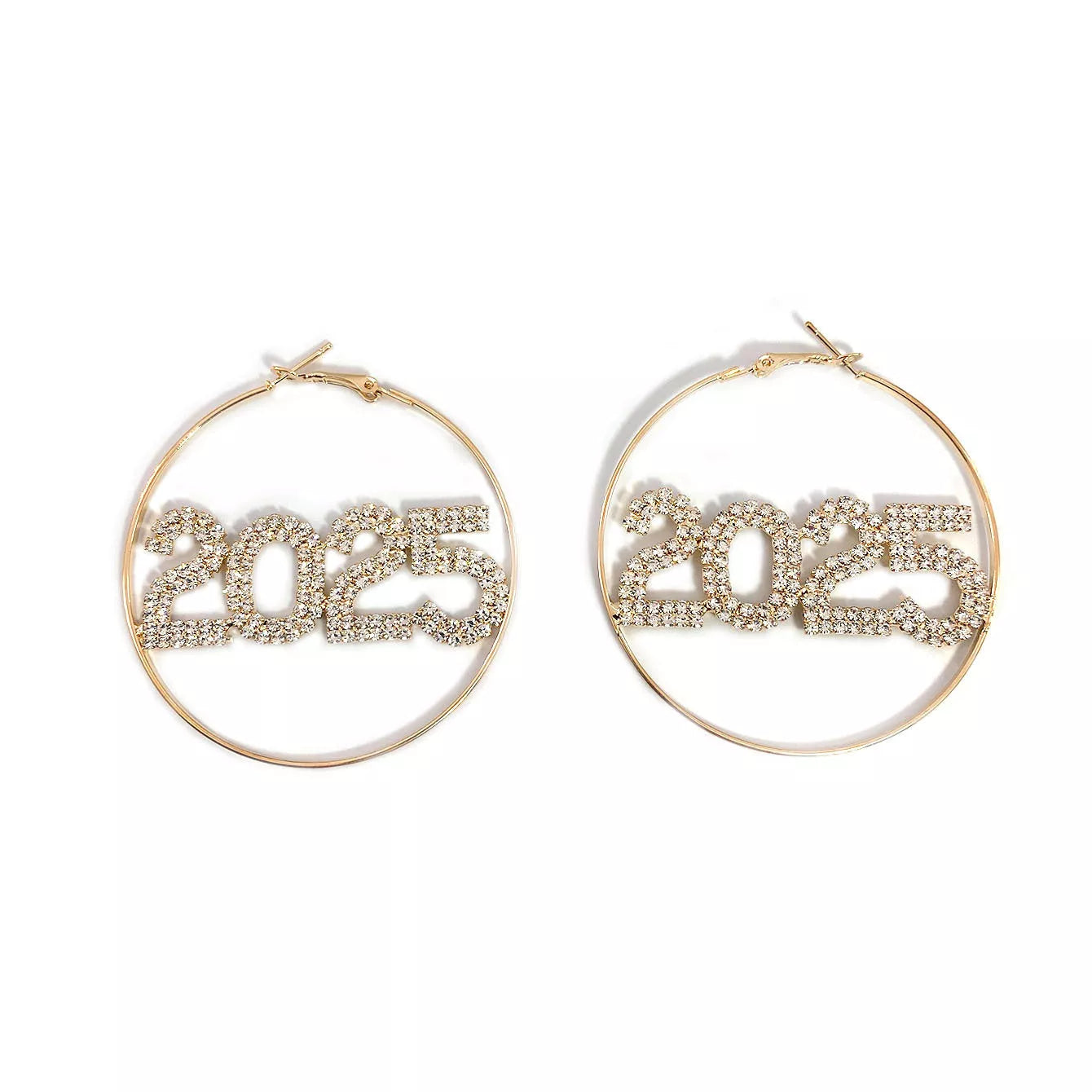 2025 Rhinestone Ring Earrings in silver and gold, perfect for New Year celebrations