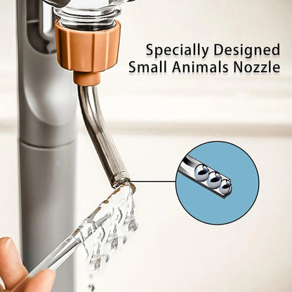 Blue small animal water bottle with rotatable nozzle mounted on a wire cage for a rabbit or guinea pig.
