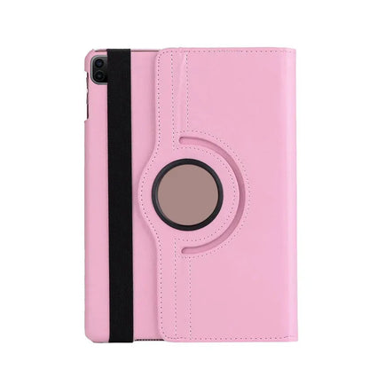 Imitation leather rotating clamshell sleeve case for iPad tablets in multiple colours.