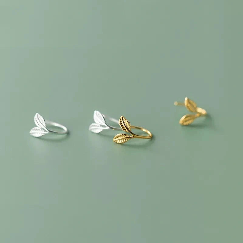 Handmade S925 sterling silver branch bud earrings in gold and white gold finishes.
