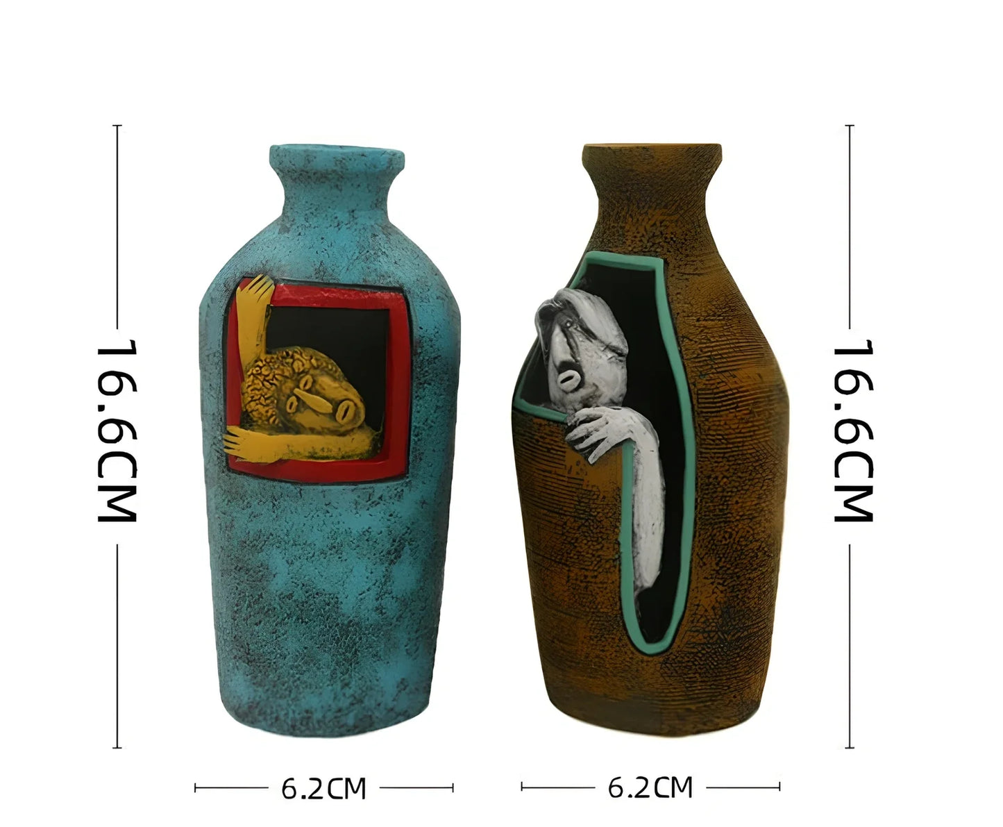 Blue hand-painted abstract resin wall vase measuring 18cm tall with pendant hanging form