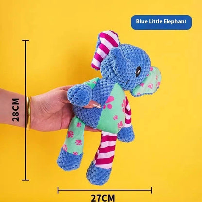 Bite-resistant puppy plush toy with relieving molar design in multiple animal styles including donkey and duck variations