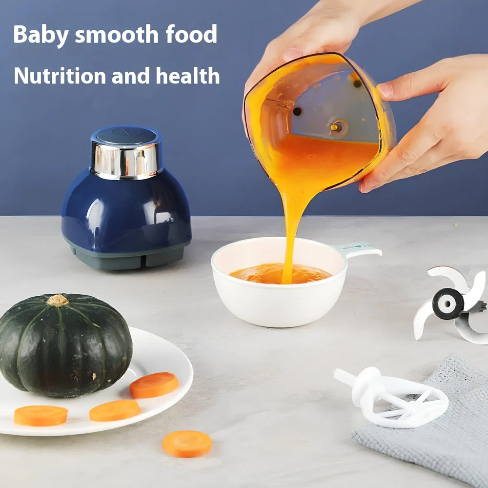 Dark blue meat grinder blender with 200W motor, 25cm height, universal voltage 111V-240V compatibility