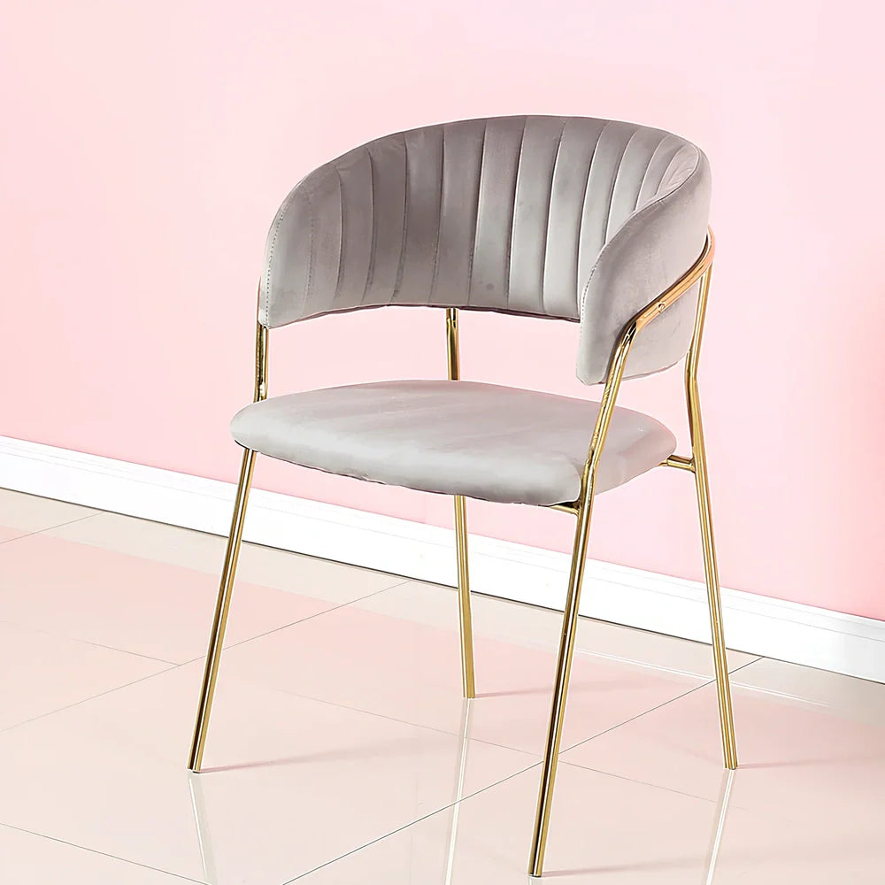 Velvet dining chair in bean paste colour with metal frame, dimensions 53x48x78cm, stable seating option