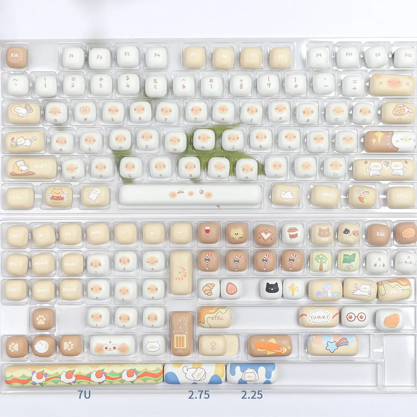 Steamed bread cat keycap bag full 7u set with sculpted designs on PBT keycaps