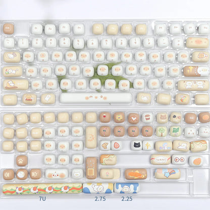 Steamed bread cat keycap bag full 7u set with sculpted designs on PBT keycaps