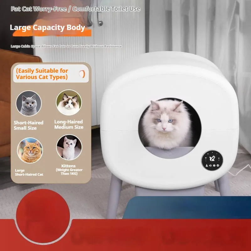 Automatic cat litter box with 76L capacity and 13L waste storage compartment, ABS plastic construction measuring 550x500x645mm