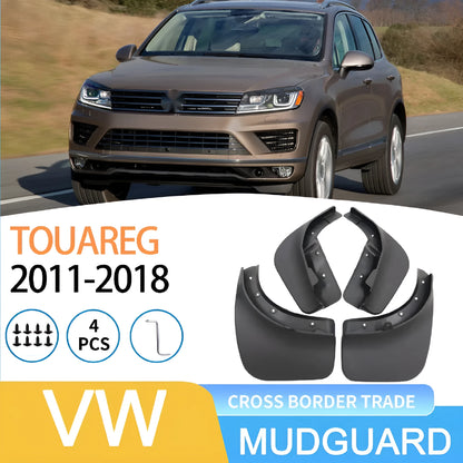 Black PP soft plastic 4-piece mudguard set for rear of four wheels on Volkswagen Touareg with screws and box