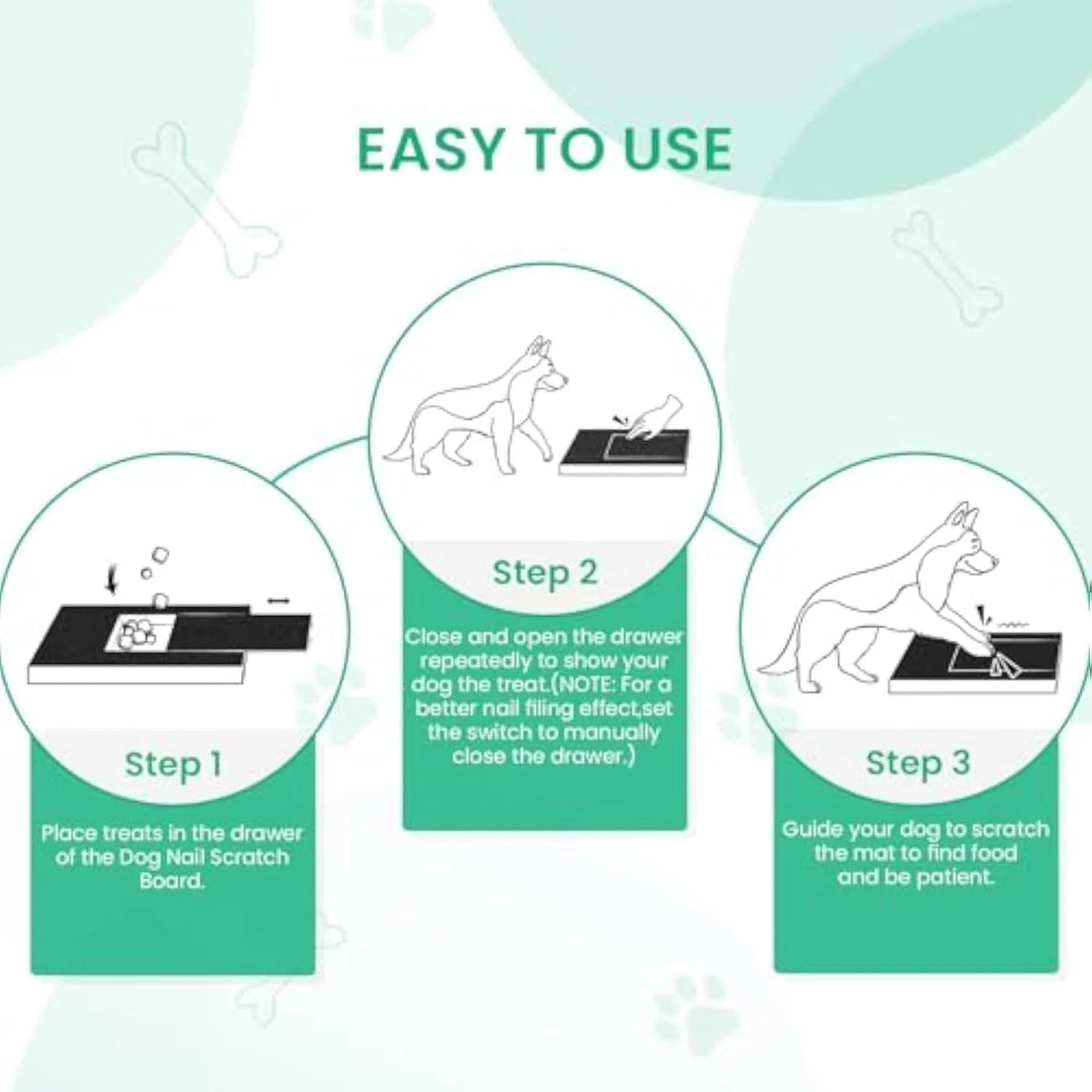 Dog nail scratch board with treat drawer for natural nail trimming