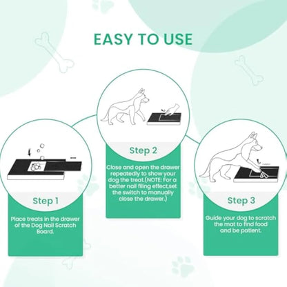 Dog nail scratch board with treat drawer for natural nail trimming