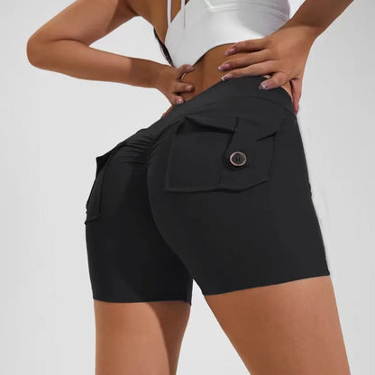 Women's high-waist fitness shorts with pockets in quick-dry nylon fabric