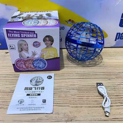 Magic Flying Ball interactive toy showing 9.5cm cube design with remote control and ring attachment options