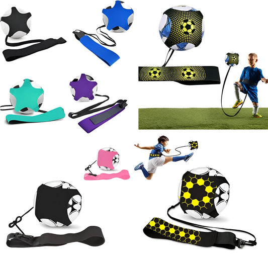 A purple five-corner neoprene football juggling belt worn around a waist for hands-free training.