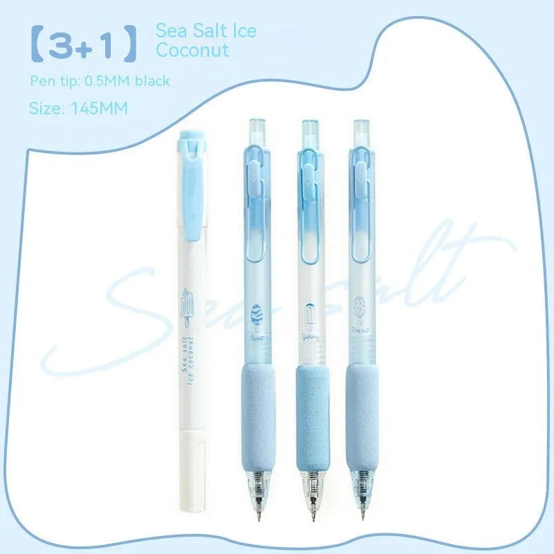 Double-headed fluorescent pen with 0.5mm tip for calligraphy practice, plastic construction, includes 4 pens