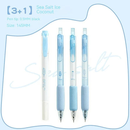 Double-headed fluorescent pen with 0.5mm tip for calligraphy practice, plastic construction, includes 4 pens