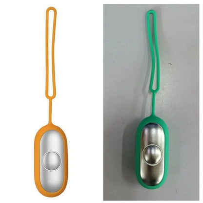 Hand-held micro-current sleep aid device in grey, green, and orange colour options