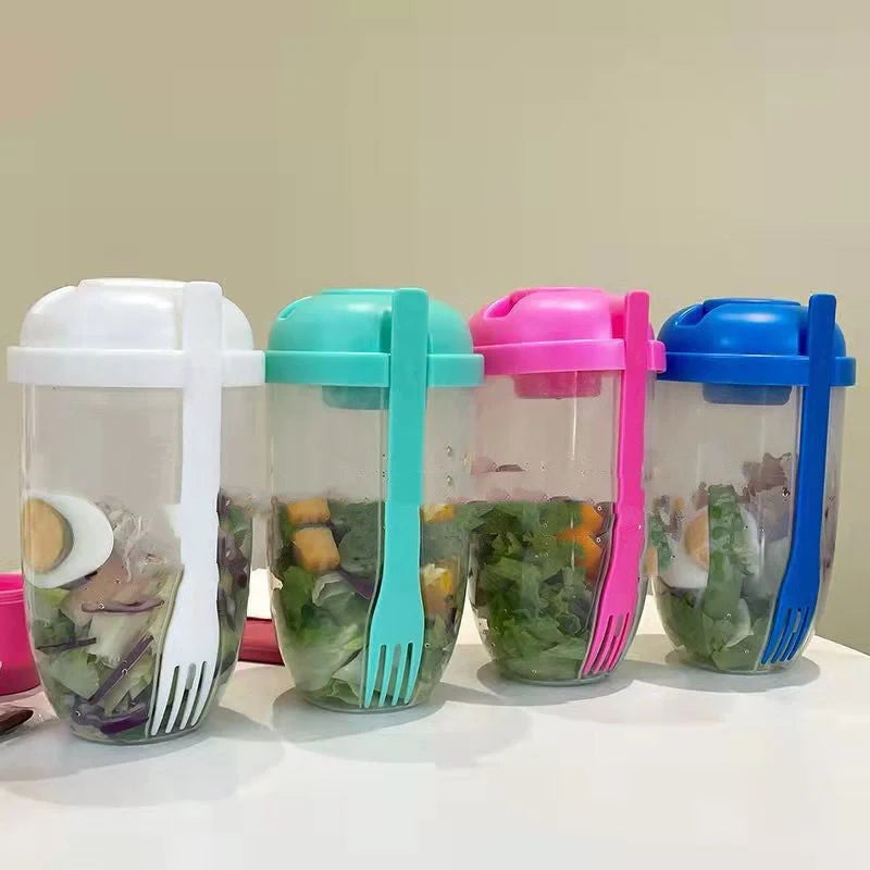 Modern minimalist salad cup with fork and cover, 1000ml capacity, available in four colors
