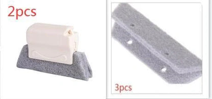 Window groove cleaning brush with comfortable grip and scouring pad head