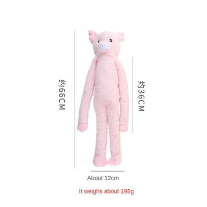 Large pink and yellow plush dog toy with rattle and crinkle paper sounds for golden retrievers