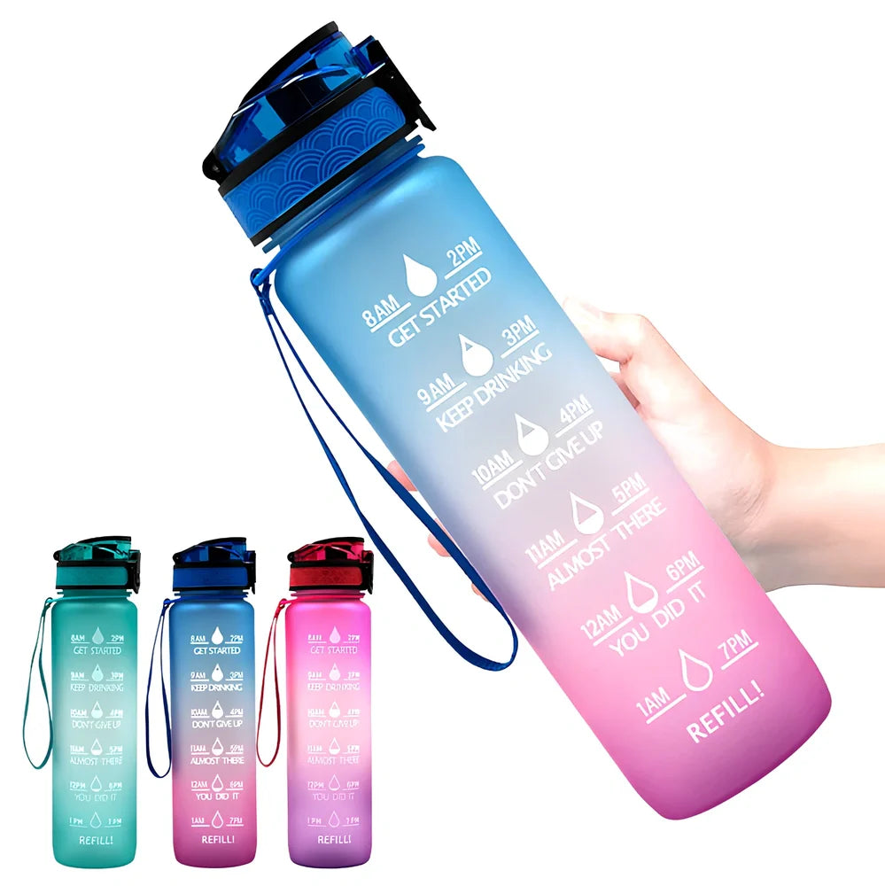 1000ml gradient sports water bottle with 29.5cm height and food-grade plastic construction