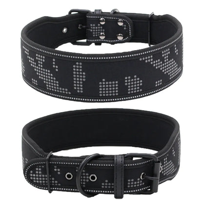 Reflective camouflage nylon dog collar in blue, black, red, or grey, sizes S 46cm, M 56cm, L 66cm, with optional matching lead