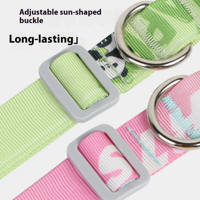 Adjustable nylon dog collar with cartoon gradient colour printing for dogs 2-10kg