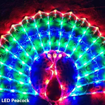 Christmas Festival outdoor string lights with peacock, love, sunflower, and star decorative elements