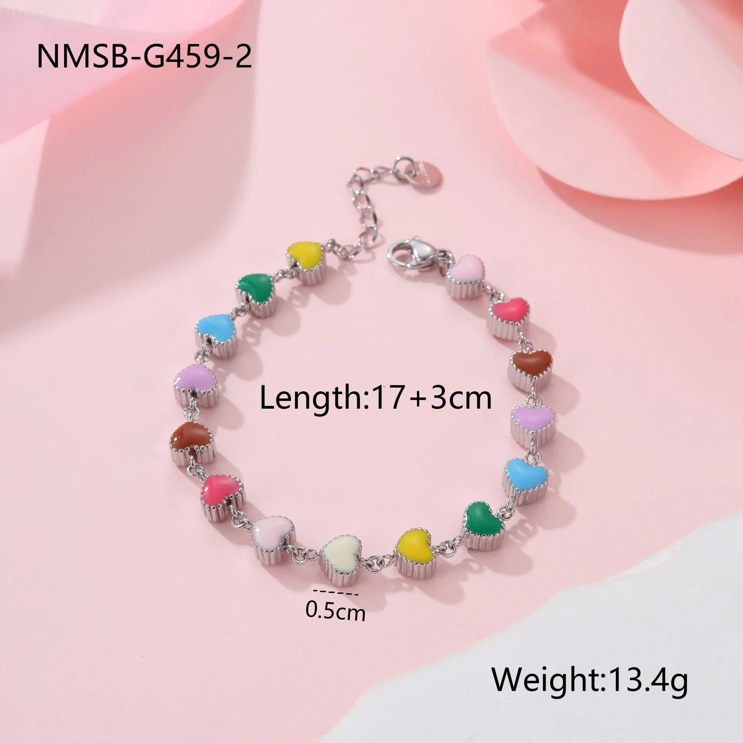 Women's heart-shaped titanium steel bracelet with electroplated finish in gold or steel colour options
