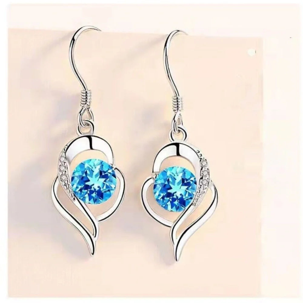 Heart-shaped ear hooks with micro inlaid zircon stones in three colour options