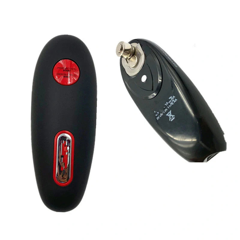 Cordless electric can opener with automatic stop and safety grooves