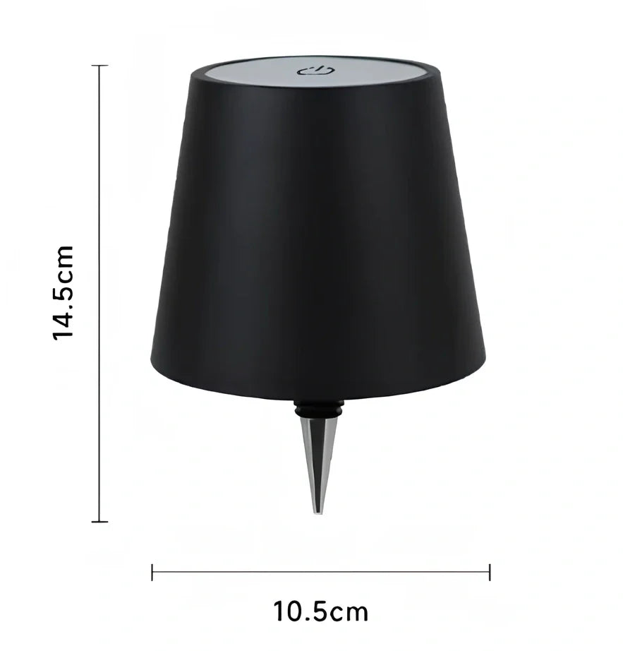 White cylindrical LED wine bottle table lamp with touch dimming and USB charging port