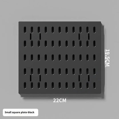White and black punch-free wall storage rack with multiple size options for cable organisation