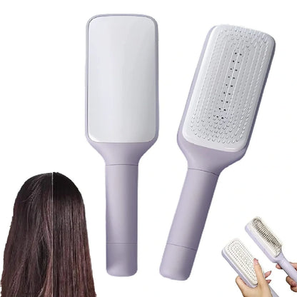 4-in-1 self-cleaning hair brush with anti-static massage comb in Roland purple and Moon rock ash colors