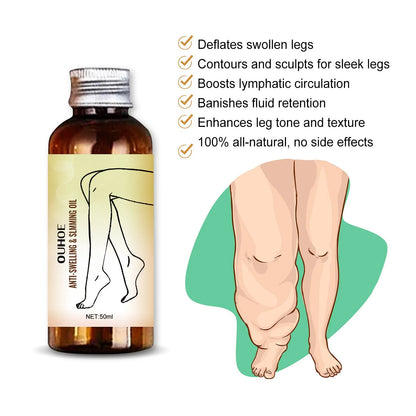 50ml bottle of leg massage essential oil with six botanical extracts for moisturizing body care
