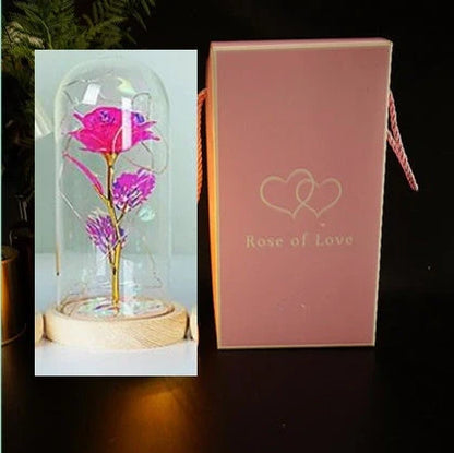 Enchanted Forever Rose in Glass LED Light Christmas Decoration with wooden base
