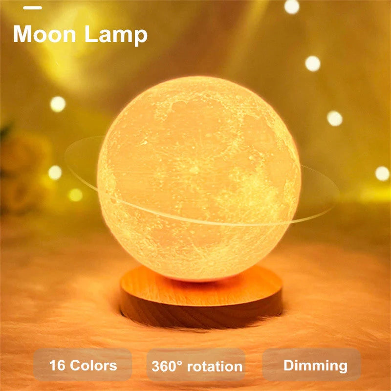 3D Magnetic Floating Levitating Moon Lamp with realistic moon surface and customizable colors