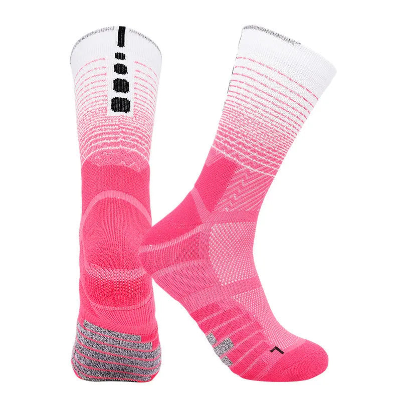 Professional cycling running socks in gradient colours with quick-drying polyester construction