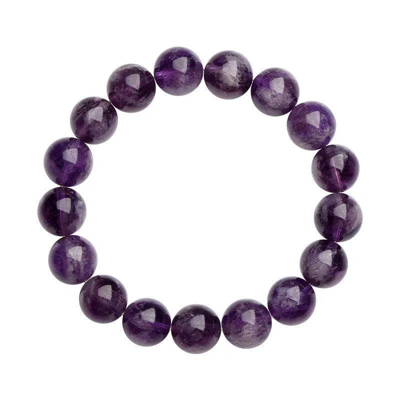 Natural feather amethyst bracelet with scattered purple crystal beads and Ruyi elements on wrist