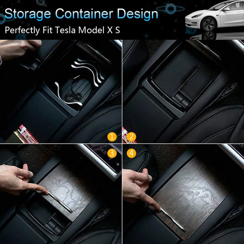 Qi wireless charging station storage box fast charging pad for mobile phones and devices, black ABS plastic construction with included base support, compatible with Qi standard smartphones