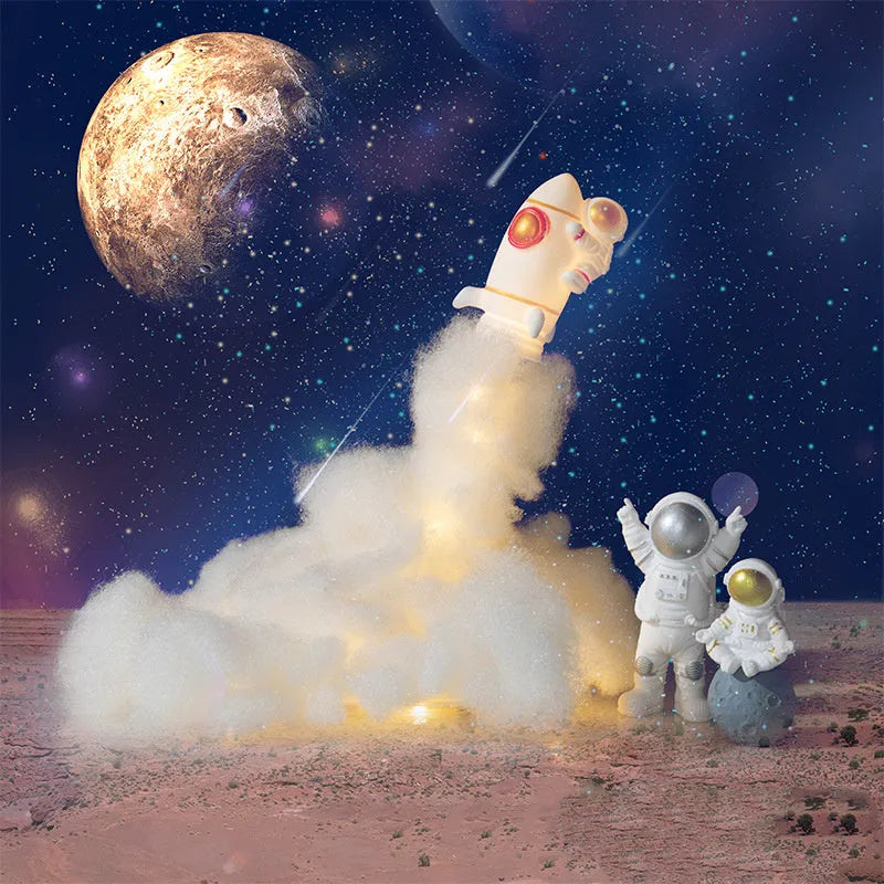 DIY astronaut rocket LED night light kit components with string lights and 19cm base