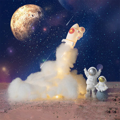DIY astronaut rocket LED night light kit components with string lights and 19cm base