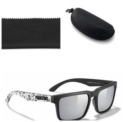 Square polarised sunglasses with TAC lenses and a PC frame, shown in one of 12 available colour options.