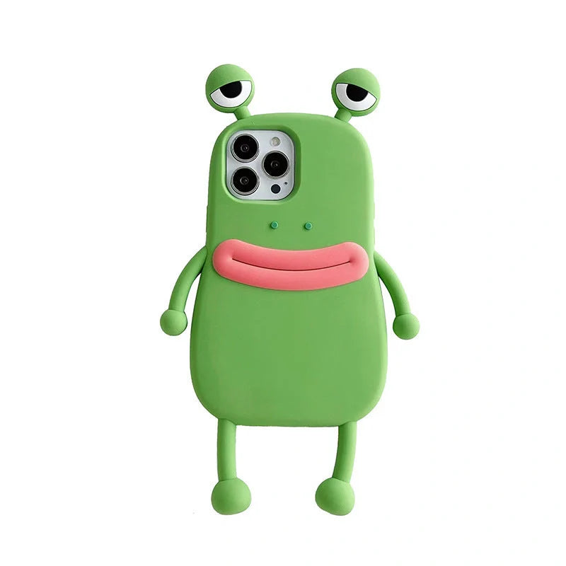 Cartoon Frog Silicone Shockproof iPhone Case in pink and green