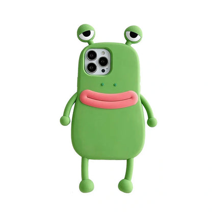 Cartoon Frog Silicone Shockproof iPhone Case in pink and green