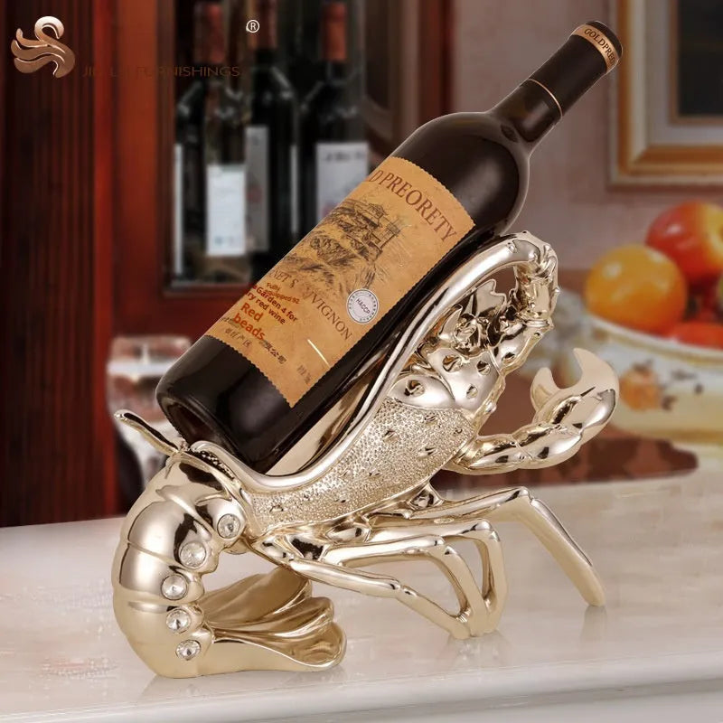 European-style lobster wine rack ornament in rose gold finish, measuring 15cm tall